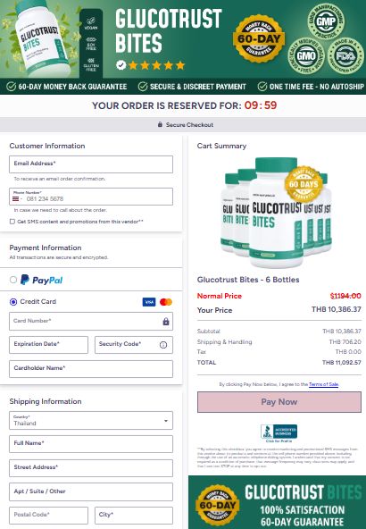 GlucoTrust Bites checkout and order summary image